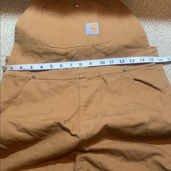 Carhartt Bib Overalls Duck Canvas Double Knee Youth Sz 12 Brown Workwear - Picture 7 of 8